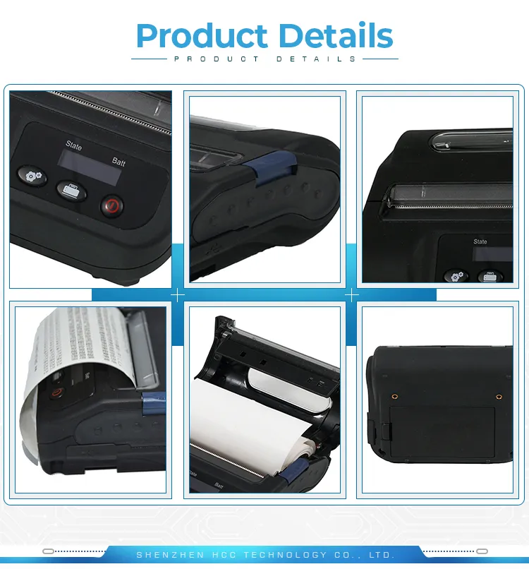 3inch Mobile Bluetooth 44/58/80mm Thermal Label Barcode ESC-POS Printer with LCD (HCC-L31)