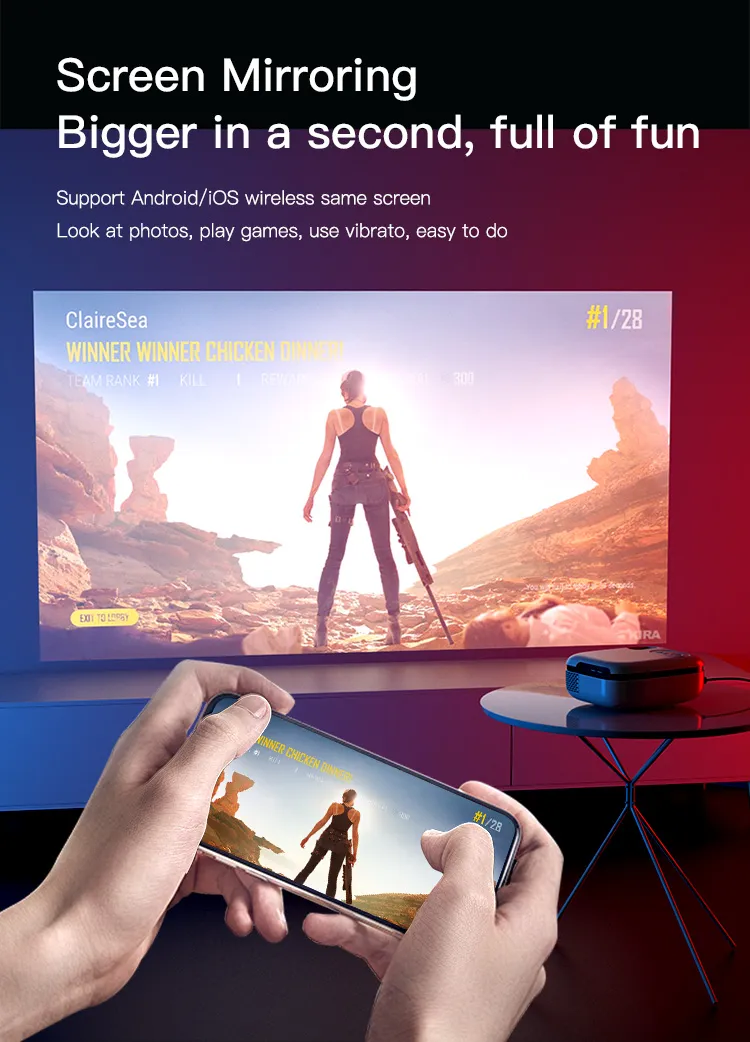 4K HD Home Theater Pocket Projection Screen Mini LED Projector for Home