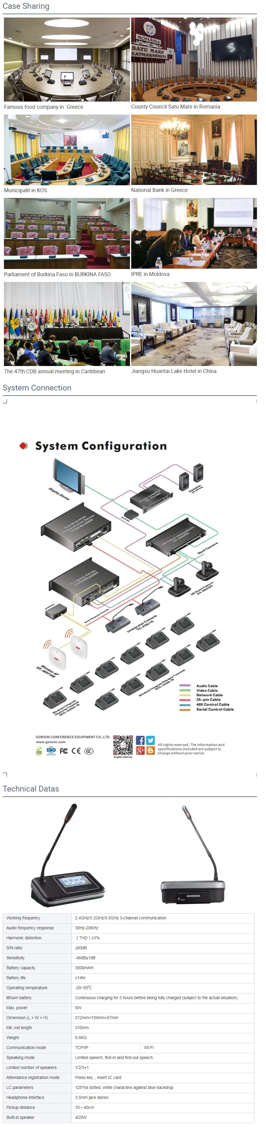 Black Touch Screen Wireless Conference System Discussion Microphones