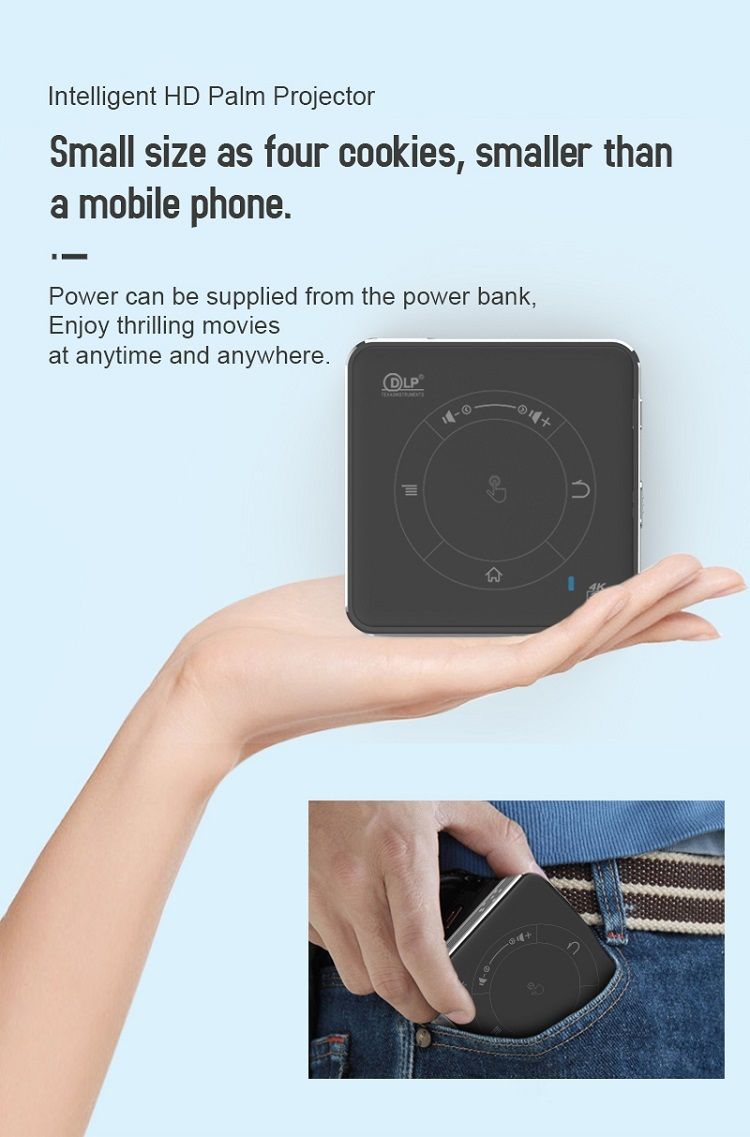C99 Mobile Theater Touch Control Panel Android 9.0 4K 3D DLP Mini Pocket Projector
