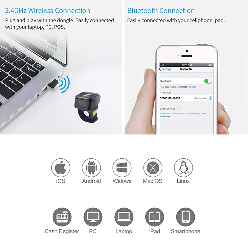China Manufacturer Smart Bluetooth Mini Qr Code Scanner for Windows PC System