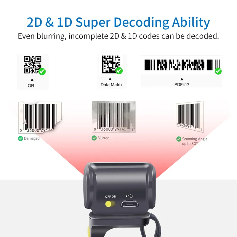 China Manufacturer Smart Bluetooth Mini Qr Code Scanner for Windows PC System