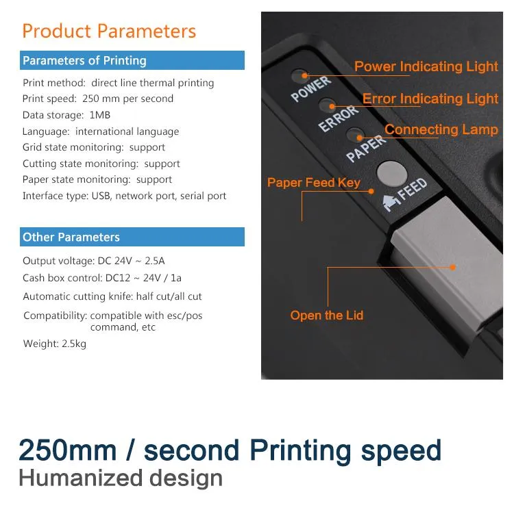 Desktop POS Receipt Thermal Printer with Auto Cutter