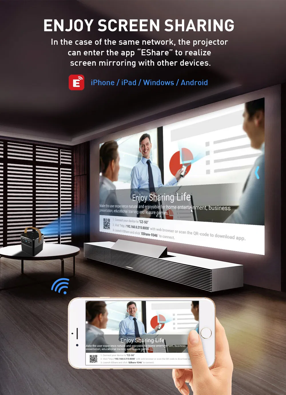 DLP Projector Portable High Definition Cinema 720p Smart Projector for Office Home Business Teaching