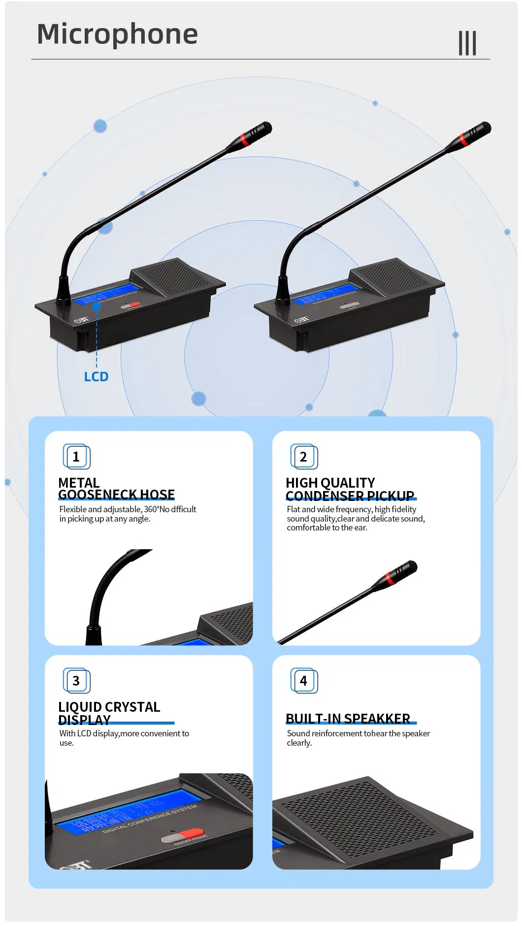 Double Flexible Tubes Dynamic Studio Microphones Conference System Video Condenser Microphone