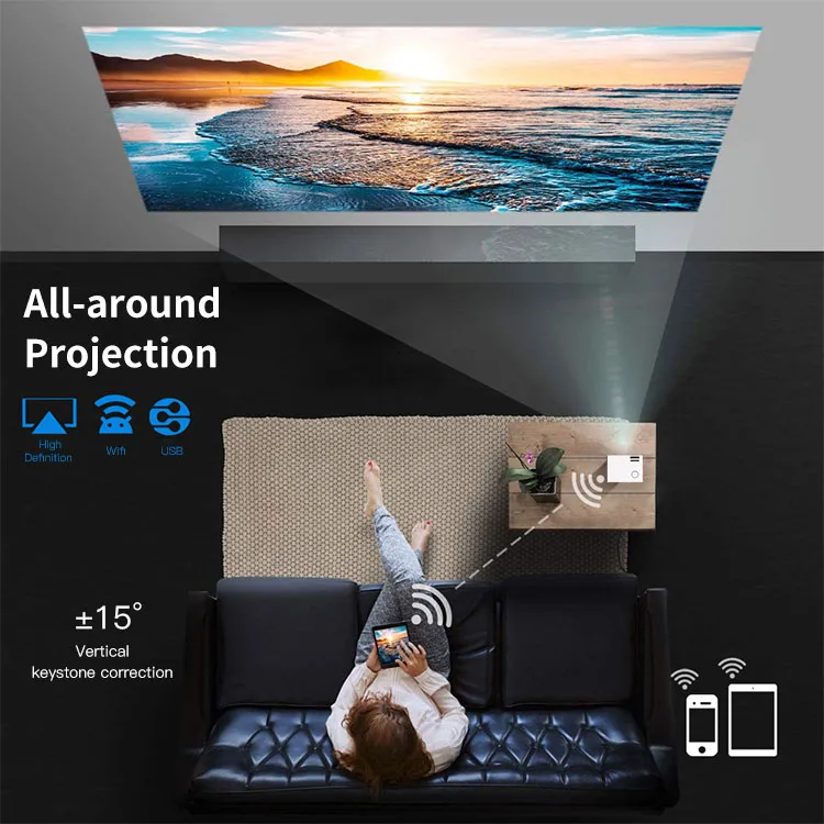 Excel Digital LED Mini Mobile Projector HD 1080P 300 Inch Mini Portable Home Projector