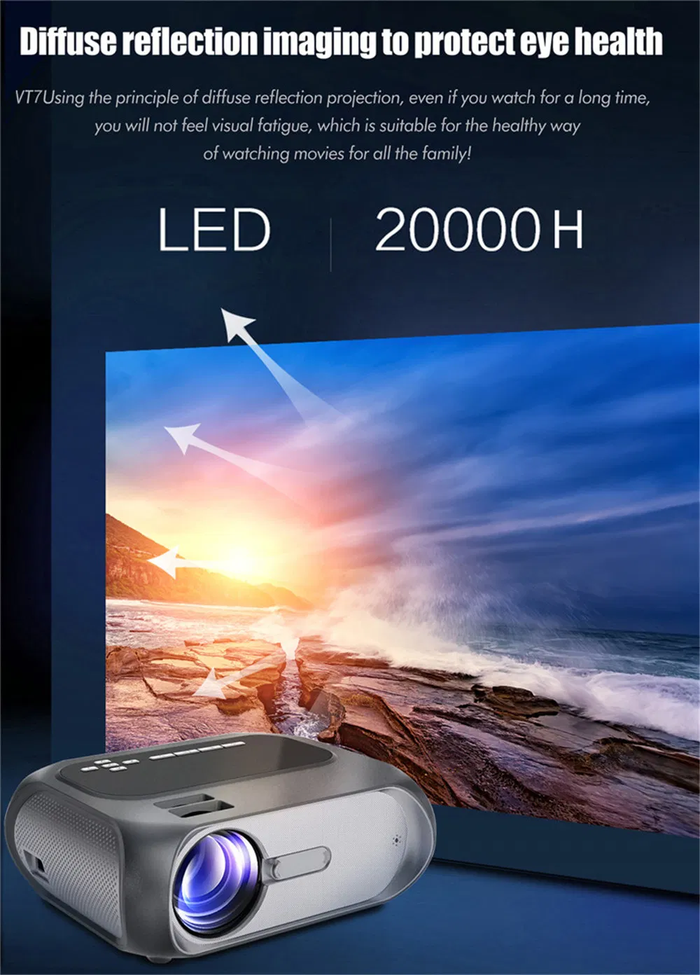 Full HD 1080P Support Fro Wireless Miracast Mini Projector for Home Entertainment