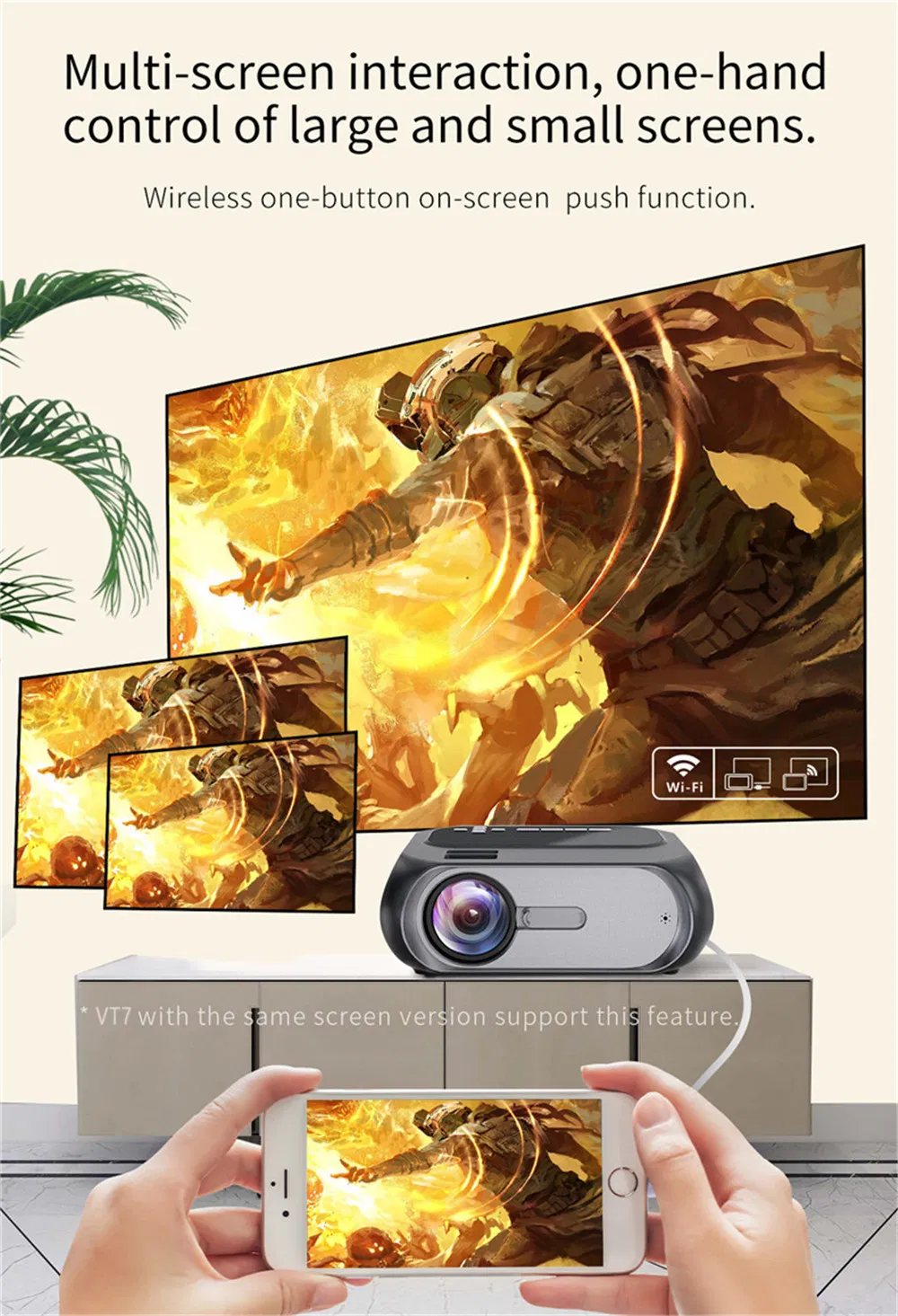 Full HD 1080P Support Fro Wireless Miracast Mini Projector for Home Entertainment