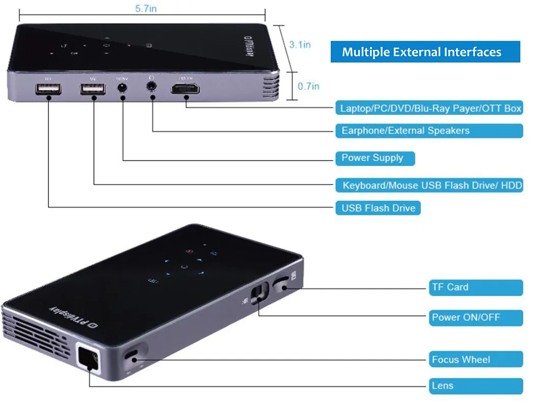 Full HD DLP Mini Projector Home Business Teaching Multifunctional Display Easy to Carry