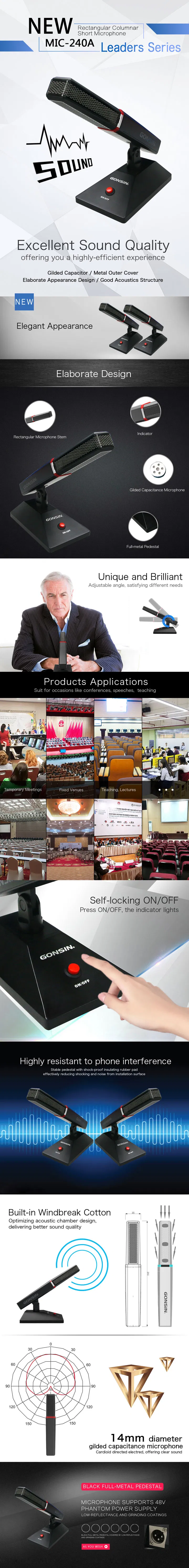 Gonsin Microphone Meeting Equipment Discussion System Communication Mic Digital Conference Equipments for Meeting Room Table