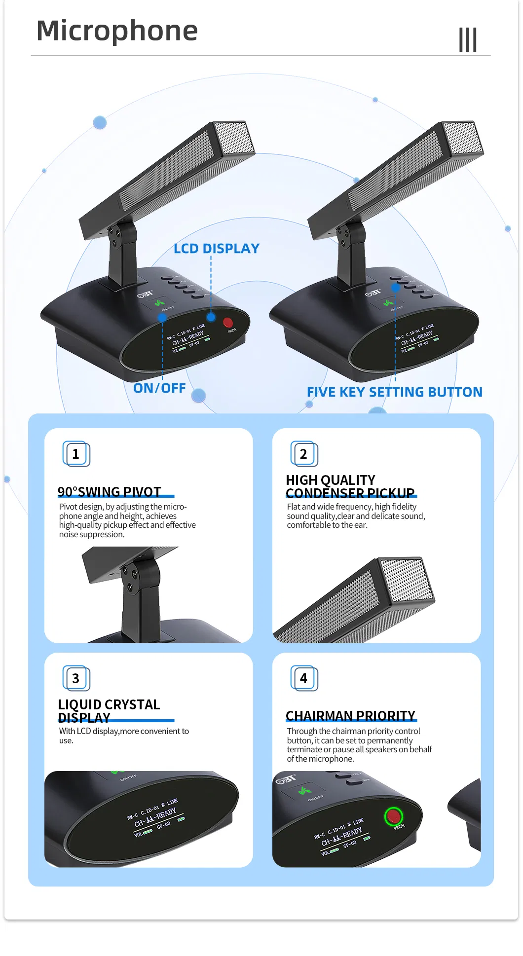 High Quality Conference Room Speaker Wireless Condenser Microphone Mic Headphone