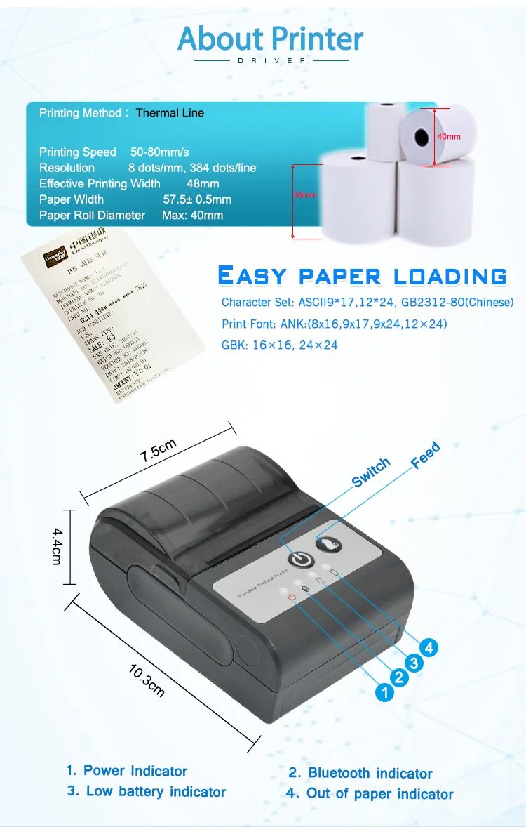 Hot Sale Mini 58mm Bt APP Control DC5V Handheld Mobile Thermal Portable Printer (HCC-T2P)