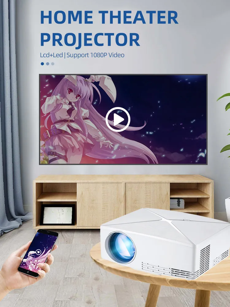 LED Home Theater Video Mini HD Pocket Lien C80 Home Cinema HD Multimedia 1080P White Silver Projector with Cheap Price