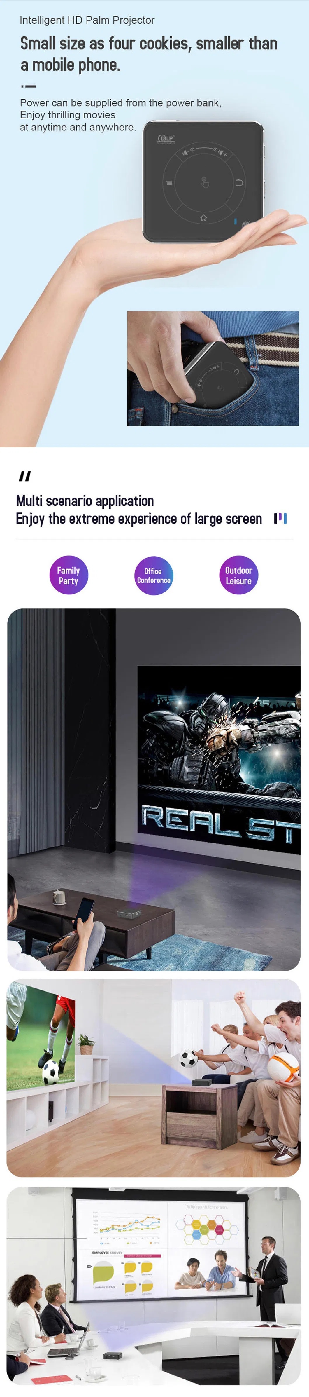 OEM 3D Android 9.0 Smart Touch DLP Projector with WiFi Bluetooth Speaker Outdoor Projection