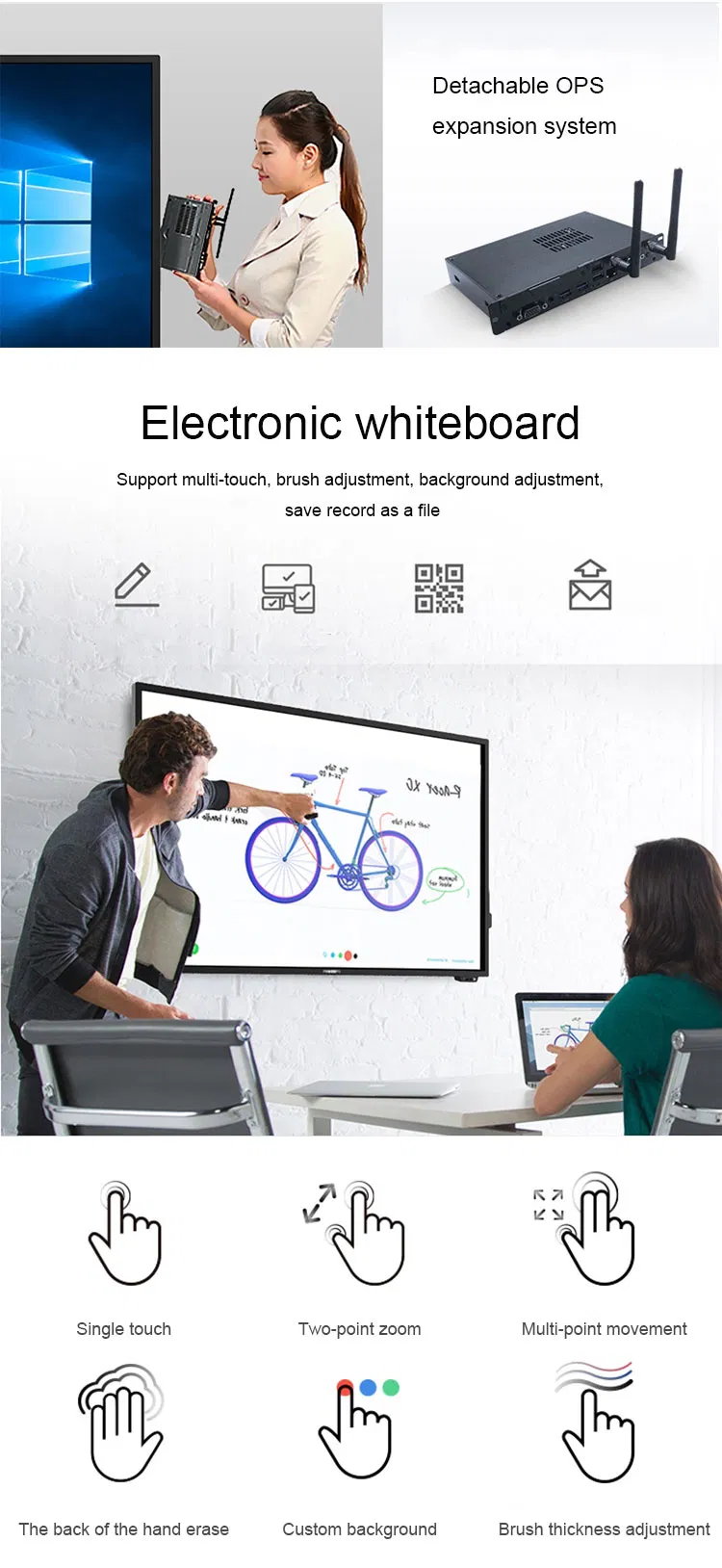 Office Supply LCD Display Touch Screen Writing Whiteboard Portable Interactive Smart Board 55 Inch