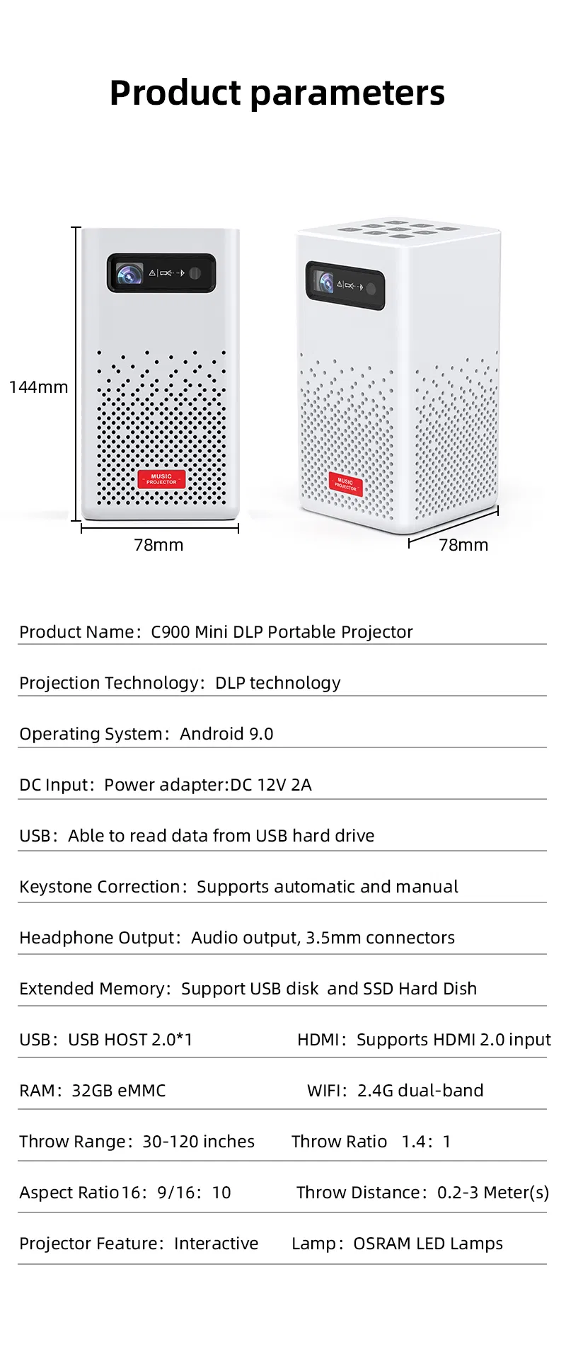 Pico Pocket Projector Full HD Aurora Starry Sky Projectors Lamp Tripod