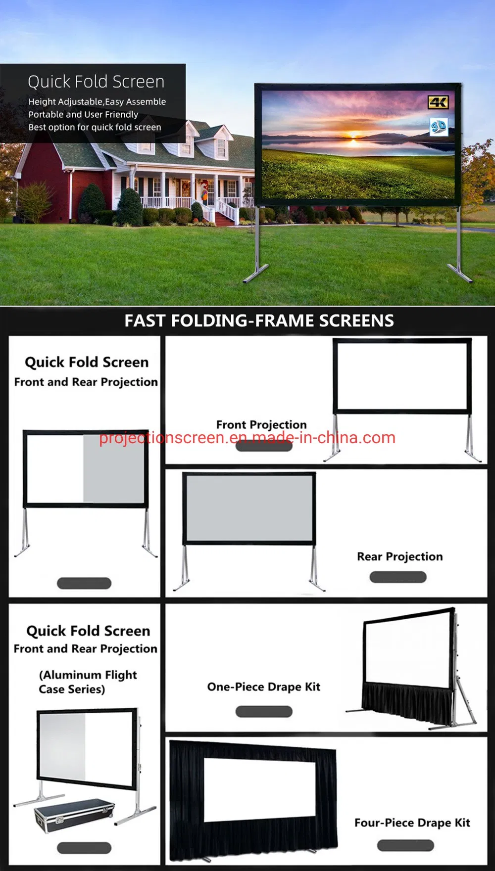 Portable Easy Foldable Fast Fold Projector Screen for Outdoor Use