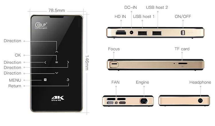 Stable Quality Android 6.0 P9 1GB 8GB Mini Pico Pocket Latest Projector Mobile Phone