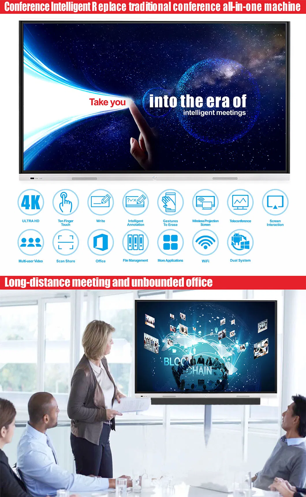 T6 Series 55 Inch Electronic Digital Intelligent Touch Display Whiteboard for Conference&Education