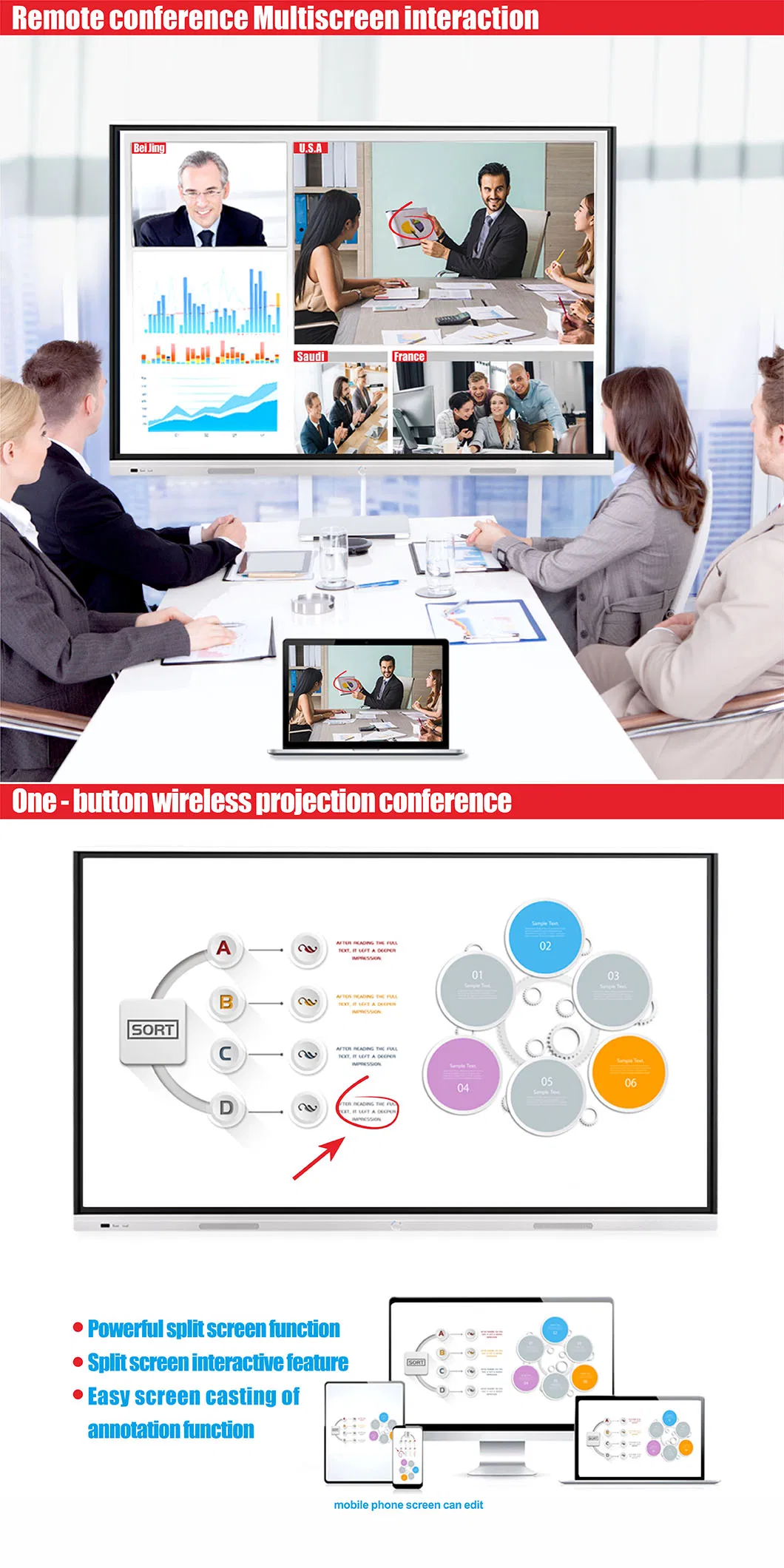 T6 Series 55 Inch Electronic Digital Intelligent Touch Display Whiteboard for Conference&Education