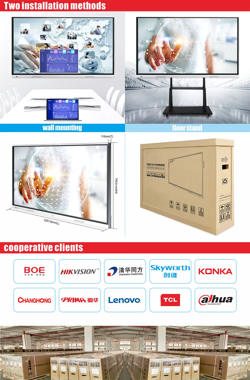 T6 Series 55 Inch Electronic Digital Intelligent Touch Display Whiteboard for Conference&Education