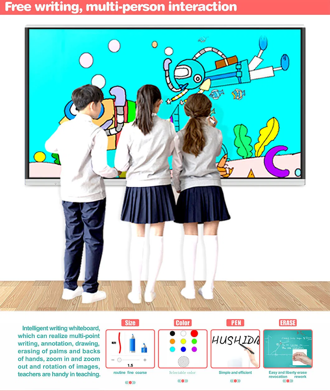 T6 Series 55 Inch Interactive Multi Touch Screen Smart Electronic Whiteboard Display for Office Conference and Classroom Education