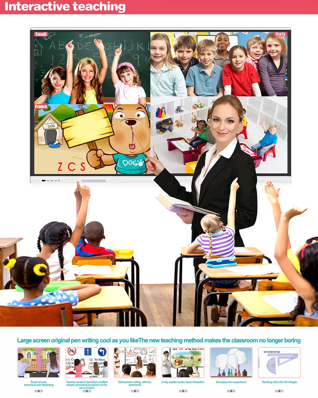 T6 Series 75 Inch Smart Flat Panel Whiteboard with Android and Windows System for Education&Conference