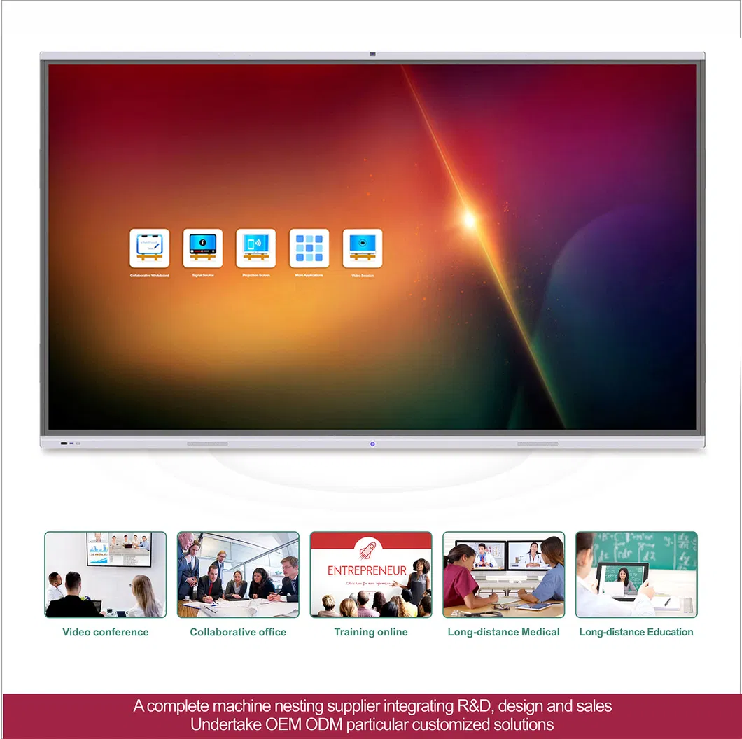 T6 Series 85 Inch Smartboard Interactive Whiteboard with Built-in Camera Microphone and Android+Windows System Used for Conference or Education