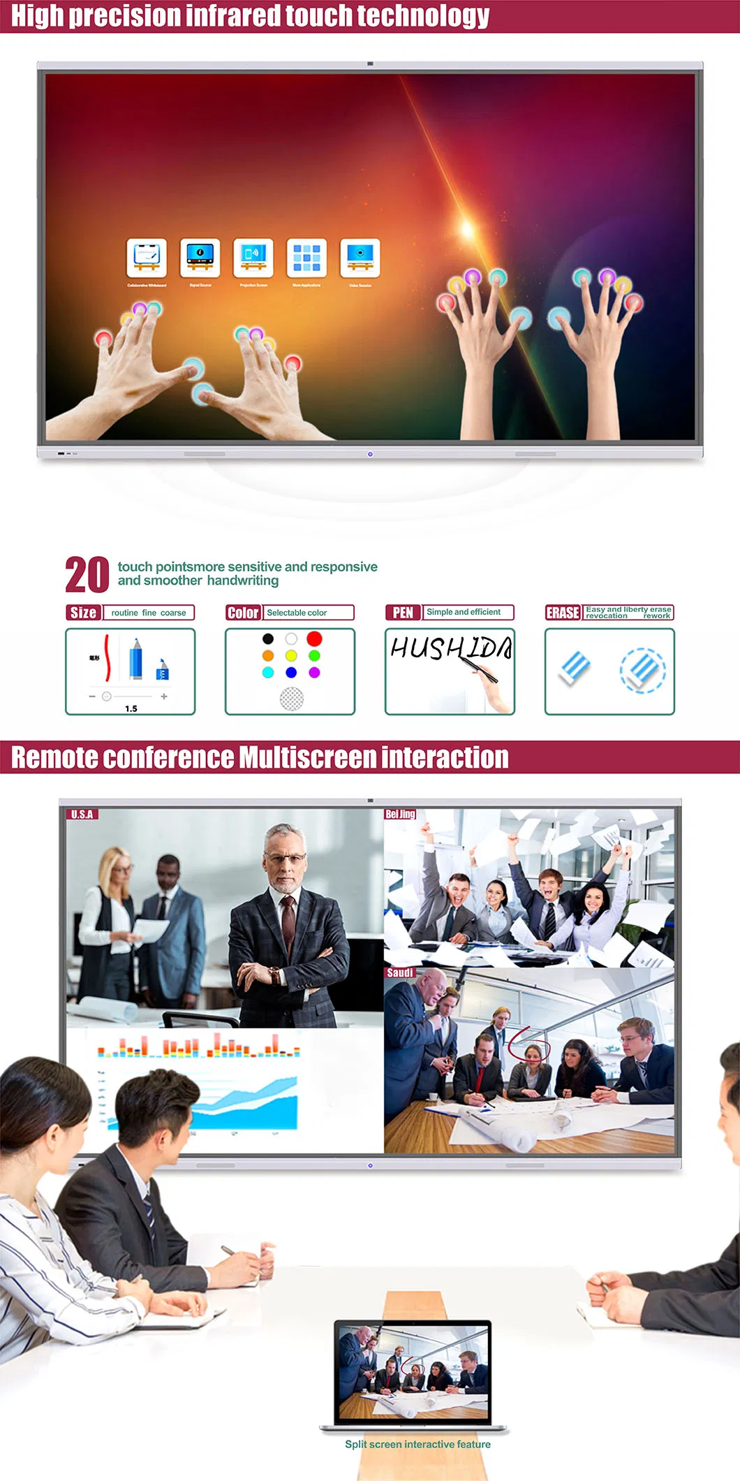 T6 Series Nesting 86 Inch SKD Conference Whiteboard with Infrared Touch Srceen