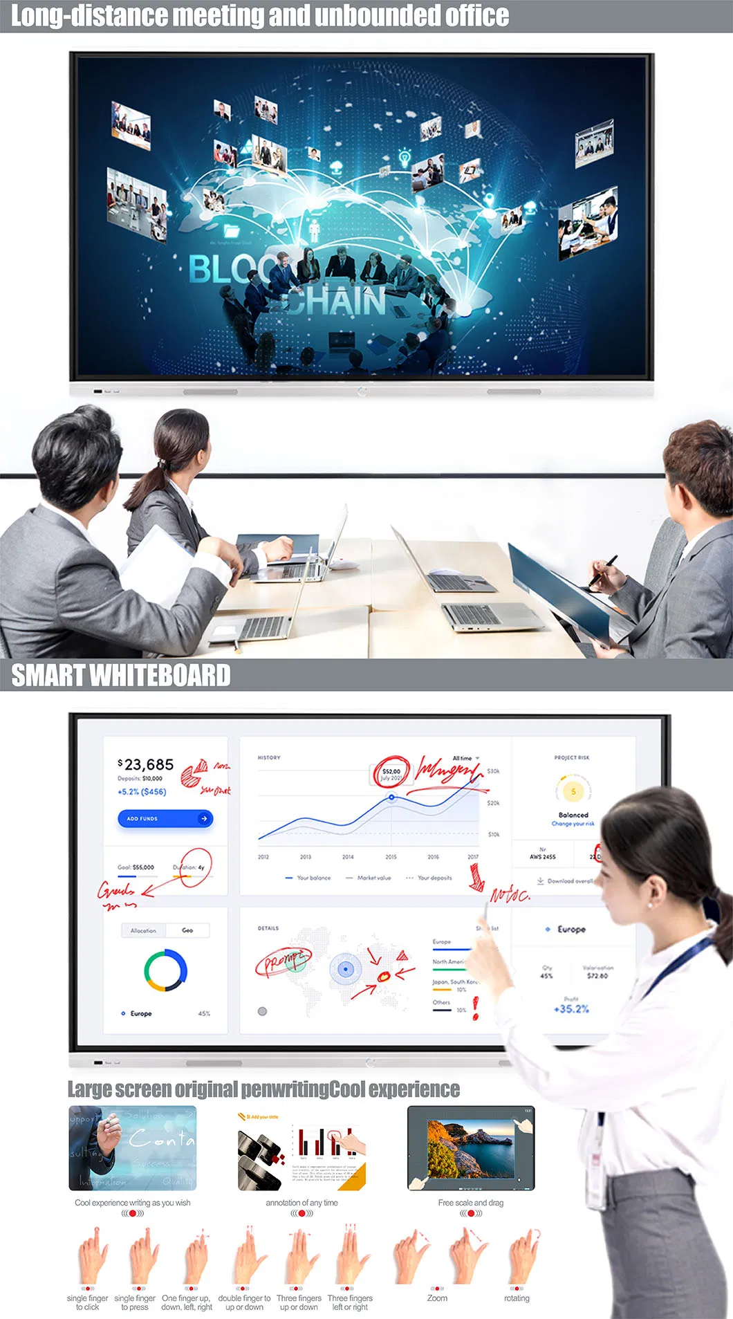 T65c65c Nesting 65inch Anti-Glare Toughened Glass Interactive Flat Panel for Conference