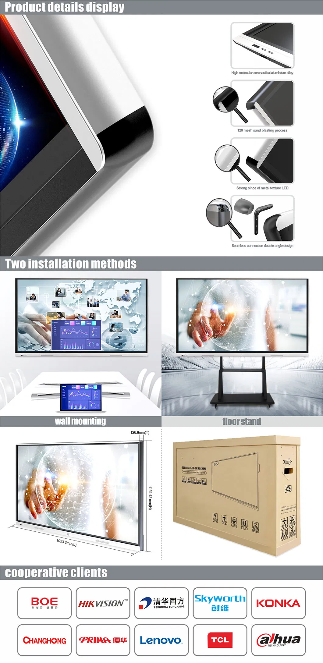 T6h86c SKD 86 Inch Big Touch Screen Monitor All in One Infrared Zero Fit Electronic Interactive Board