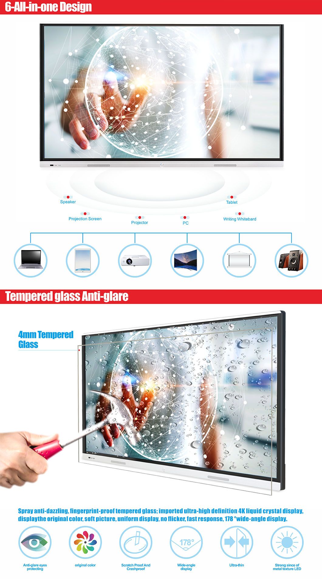 T6I55c SKD 55inch Anti-Glare Digital Whiteboard Electronic Infrared Multi Touch Smart Class Interactive Whiteboard