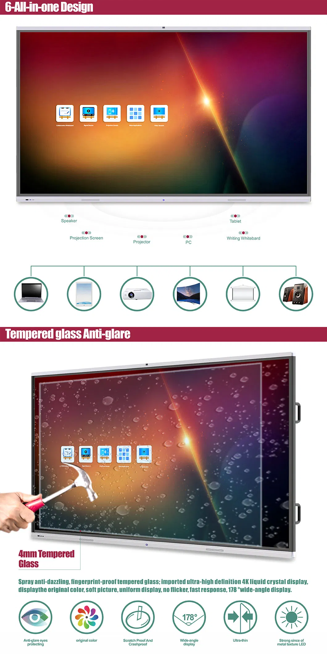 T6m65c 65inch SKD LCD Display Digital Interactive Smart Board Cost of Digital Whiteboard