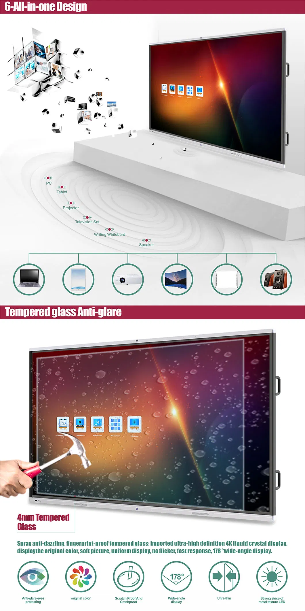T6m86c SKD 86inch 4K IR Touch Android-Windows Dual System Best Electronic Whiteboard for Business
