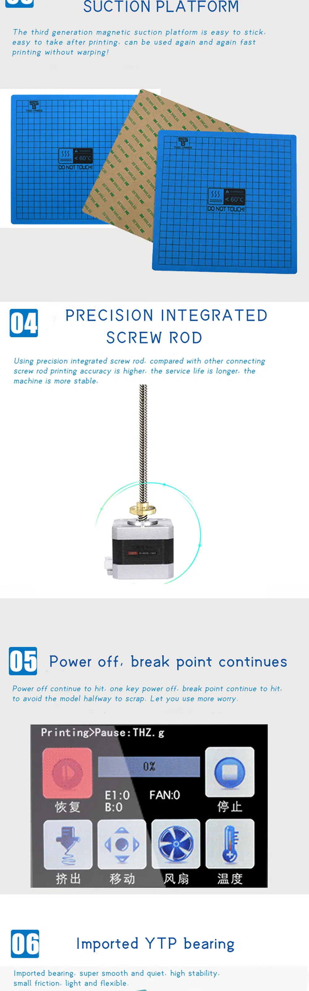 Ty-160 Mini Desktop Fdm 200X200X200mm Mute Smart WiFi, Automatic Leveling, Power off and Continuous Tapping Functions PLA/PETG/HIPS/Wood Filament 3D Printer