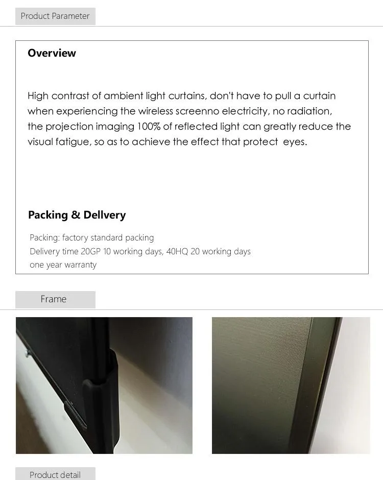 Victory Alr Projection Screen Black Crystal with Ultra Thin Fixed Frame Customized 80-300 Inches From Xyscreens Factory for Projectors