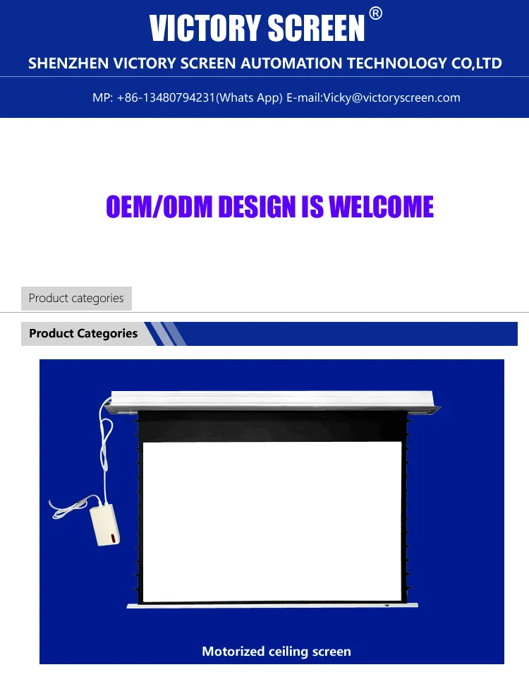 Victory Screen Factory Wholesale Cheap Price of Ceiling Motorized Tab Tension Projection Alr Projector Screen Roll Down Projector Screen for Home Theater