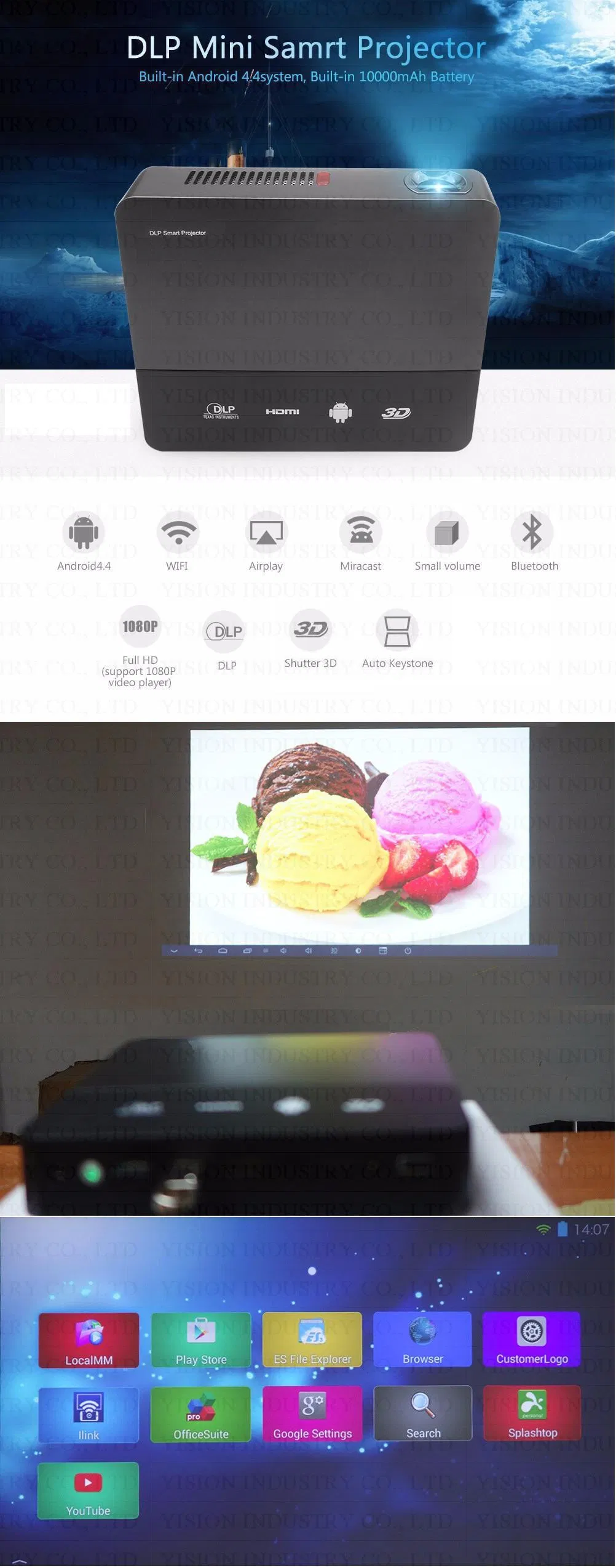 Yi-601 Mini DLP Projector Home Use Built-in Android Hot-Sell DLP Projector
