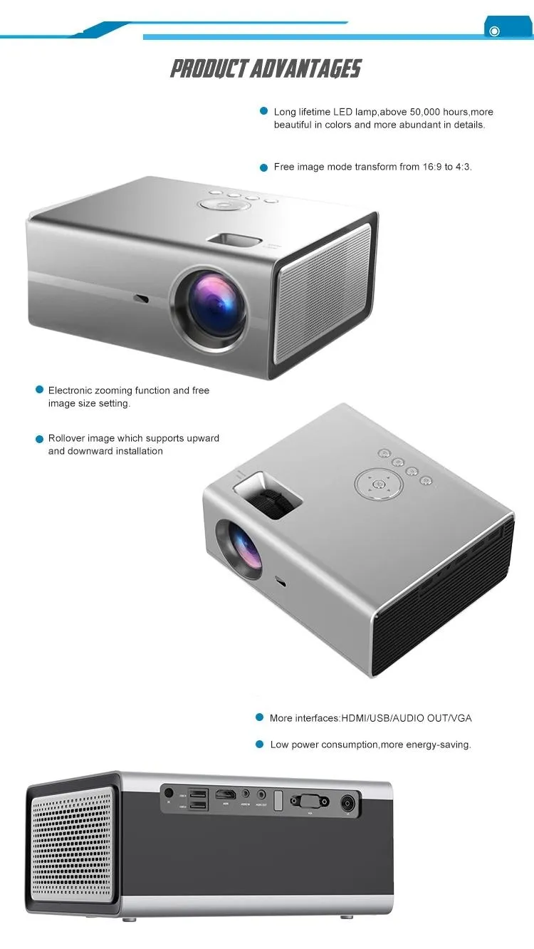 Yi-825 Newest 2200lumens 1280*720 HD WiFi Mirror Screen Projector